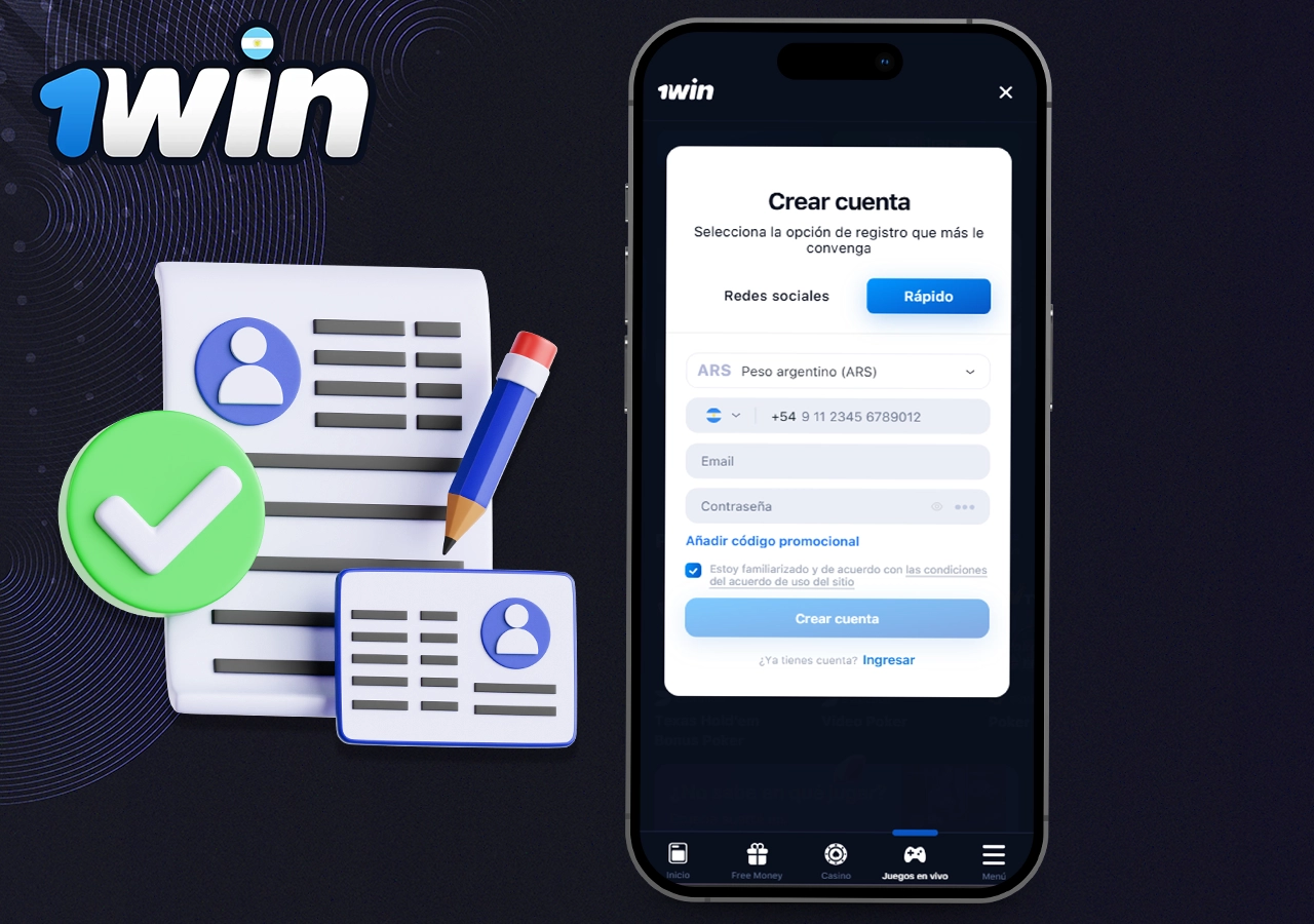 Inscripción en la aplicación 1Win
